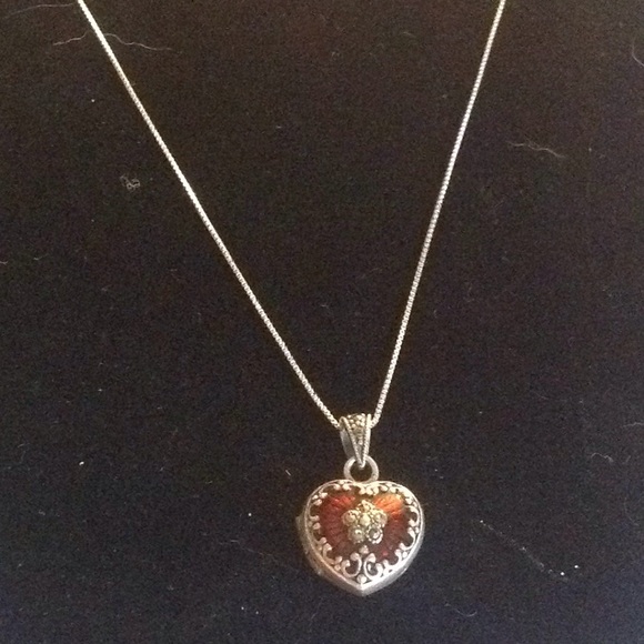 Sterling 925 Silver Red Marcacite Heart LOCKET & Necklace 925 sterling silver - Picture 4 of 8